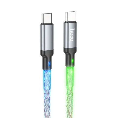 Hoco U112 Shine USB-C – USB-C LED világításos gyorstöltő és adatkábel 60W, 1 méter