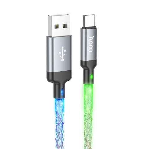 Hoco U112 Shine USB-A – USB-C LED világításos gyorstöltő és adatkábel 3A, 1 méter