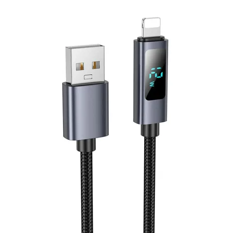 Hoco X112 USB-A – Lightning töltő- és adatkábel digitális kijelzővel, 2,4A, 1 méter