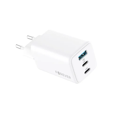 Forever TC-08-65ACC GaN PD QC hálózati töltő 65W – 2× USB-C + 1× USB-A