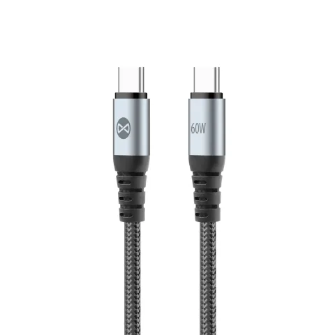 Forever Braix USB-C – USB-C 60W PD gyorstöltő és adatkábel, strapabíró nylonfonattal, fém csatlakozókkal – 1 m