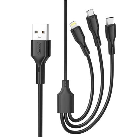 XO NB230 3in1 töltőkábel USB - Lightning + USB-C + microUSB, 1m, 3A