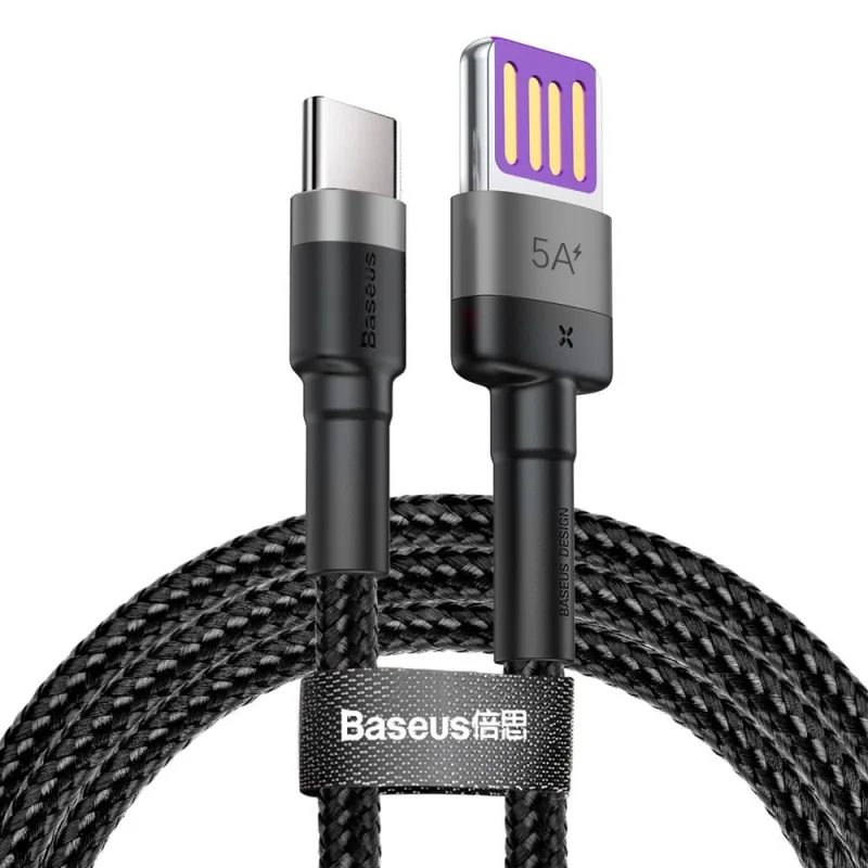 Baseus Cafule HW QC USB–USB-C töltő- és adatkábel – 1 m, 40W, szürke-fekete