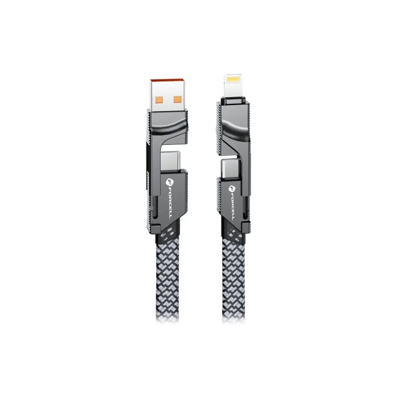 Forcell F-Energy C241 4 az 1-ben gyorstöltő és adatkábel – USB-A és USB-C bemenet, USB-C és Lightning csatlakozó, QC/PD 60W, 1 méter