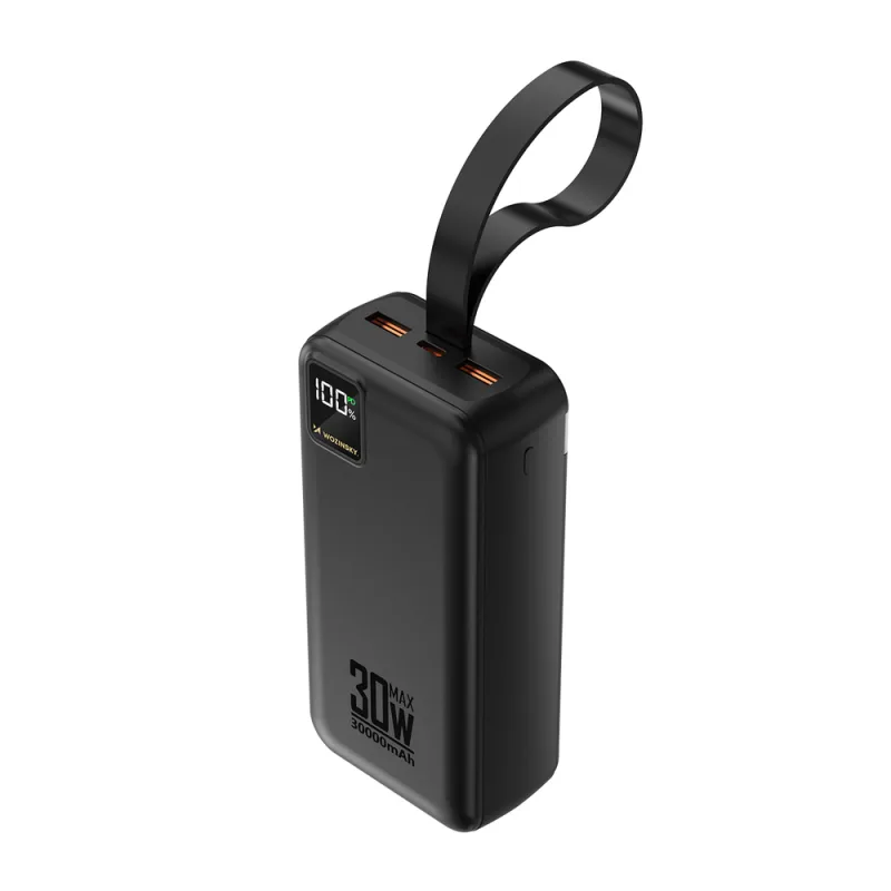 Wozinsky WZ8 30000mAh 30W powerbank – USB-C gyorstöltés, 2× USB-A, digitális kijelző és LED-lámpa
