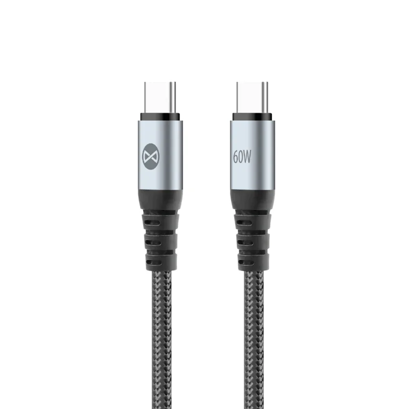 Forever Braix USB-C – USB-C 60W PD gyorstöltő és adatkábel, strapabíró nylonfonattal, fém csatlakozókkal – 1 m